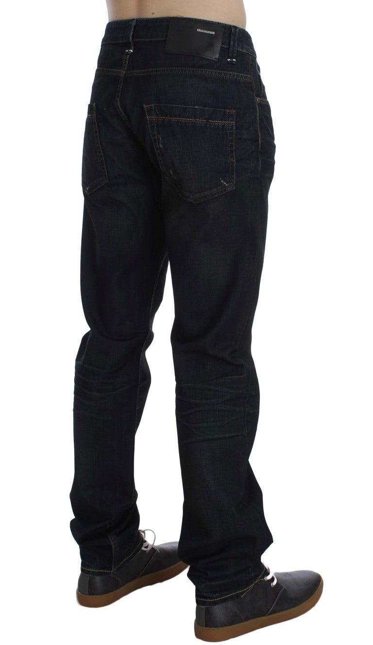 Blue Wash Cotton Denim Straight Fit Jeans