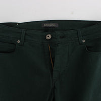 Green Cotton Denim Stretch Straight Fit Jeans