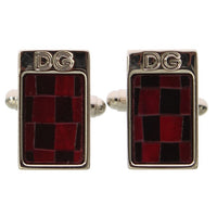 Silver Brass Black Red Stone Cufflinks