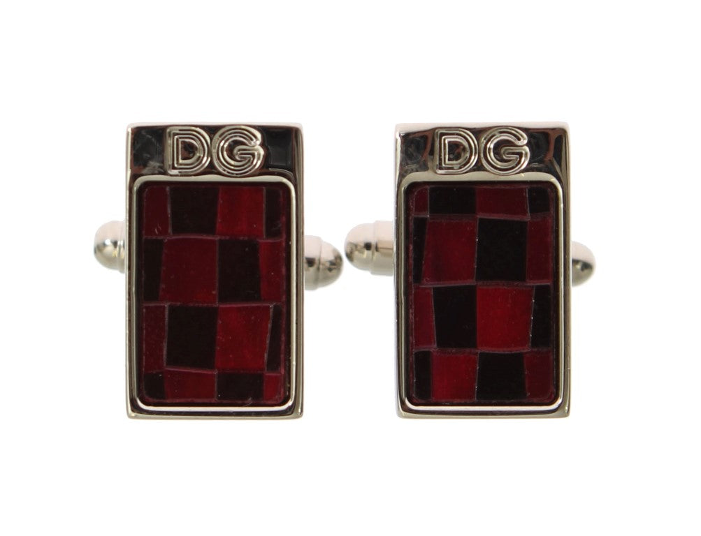 Silver Brass Black Red Stone Cufflinks