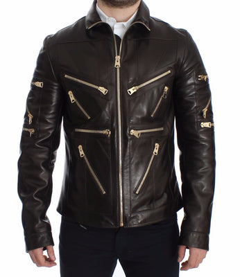 Brown Lambskin Leather Zipper Jacket