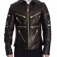 Brown Lambskin Leather Zipper Jacket