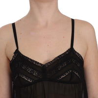 Black Silk Floral Lace Lingerie Top