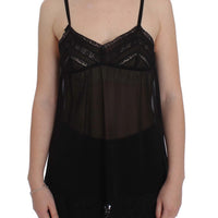 Black Silk Floral Lace Lingerie Top