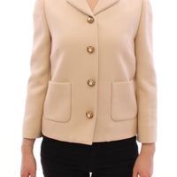 Beige Wool Pearl Button Jacket Blazer Coat