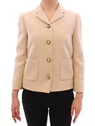 Beige Wool Pearl Button Jacket Blazer Coat