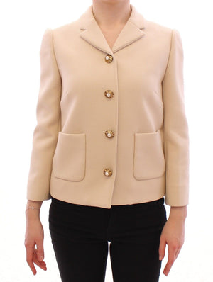 Beige Wool Pearl Button Jacket Blazer Coat