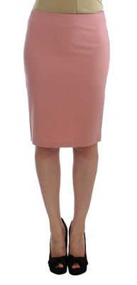 Pink Wool Stretch Straight Pencil Skirt