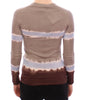 Beige Striped Silk Sweater Cardigan Pullover Top