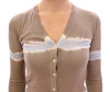 Beige Striped Silk Sweater Cardigan Pullover Top