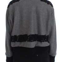 Gray Black Lace Wool Cashmere Sweater