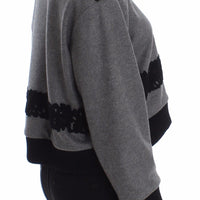 Gray Black Lace Wool Cashmere Sweater