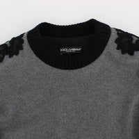 Gray Black Lace Wool Cashmere Sweater