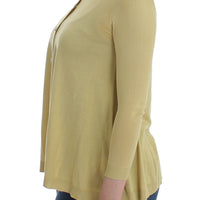 Yellow Silk Crystal Cardigan Sweater Crew Neck