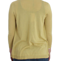 Yellow Silk Crystal Cardigan Sweater Crew Neck