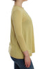 Yellow Silk Crystal Cardigan Sweater Crew Neck