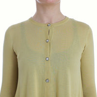 Yellow Silk Crystal Cardigan Sweater Crew Neck