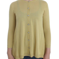 Yellow Silk Crystal Cardigan Sweater Crew Neck