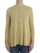 Yellow Silk Crystal Cardigan Sweater Crew Neck