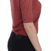 Red Wool Tweed Short Sleeve Sweater Pullover