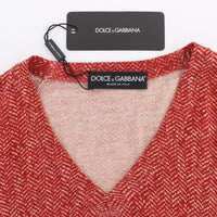 Red Wool Tweed Short Sleeve Sweater Pullover