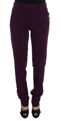 Purple Viscose Blend Slim Fit Dress Pants