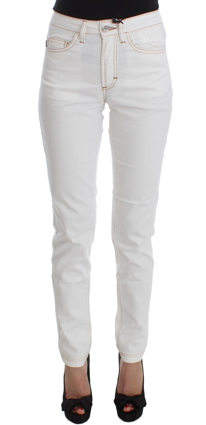 White Cotton Blend Slim Fit Jeans