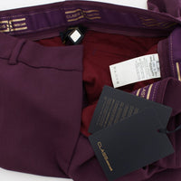 Purple Polyester Blend Straight Dress Pants