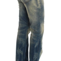 Blue Wash Cotton Slim Fit Bootcut Jeans