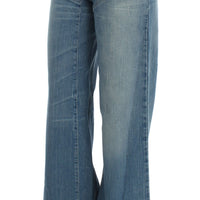 Blue Wash Cotton Blend Wide Legs Jeans