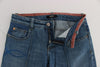 Blue Cotton Slim Fit Cropped Jeans