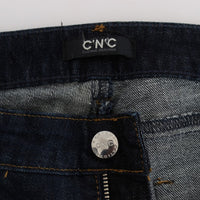 Blue Cotton Slim Fit Bootcut Jeans