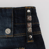 Blue Cotton Slim Fit Bootcut Jeans