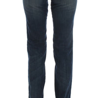 Blue Cotton Blend Bootcut Jeans