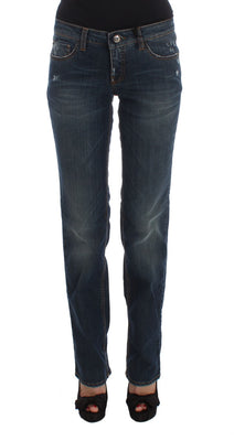 Blue Cotton Blend Bootcut Jeans