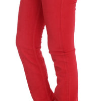 Red Cotton Blend Super Slim Fit Jeans