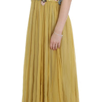 Yellow Silk Crystal Applique Shift Dress