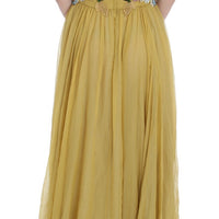 Yellow Silk Crystal Applique Shift Dress