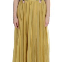 Yellow Silk Crystal Applique Shift Dress