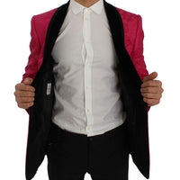 Pink Floral Brocade Slim Blazer Jacket