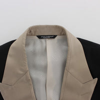 Black Beige Silk Slim Blazer Jacket