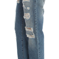 Blue Wash Cotton Boyfriend Fit Cropped Jeans