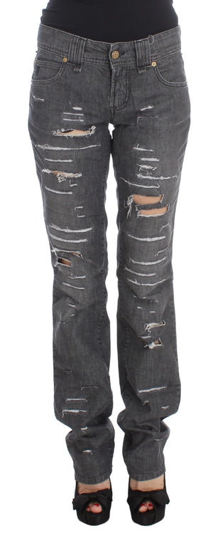 Gray Wash Cotton Torn Straight Fit Jeans