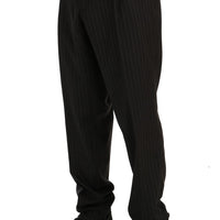 Gray Striped Wool Stretch Formal Pants