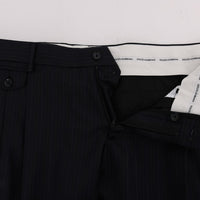 Blue Striped Wool Stretch Formal Pants