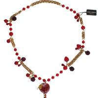 Gold Red Apple Fruit Crystal Charms Necklace