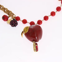 Gold Red Apple Fruit Crystal Charms Necklace