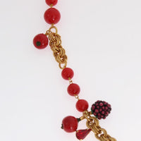 Gold Red Apple Fruit Crystal Charms Necklace