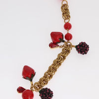 Gold Red Apple Fruit Crystal Charms Necklace