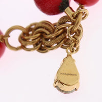 Gold Red Apple Fruit Crystal Charms Necklace